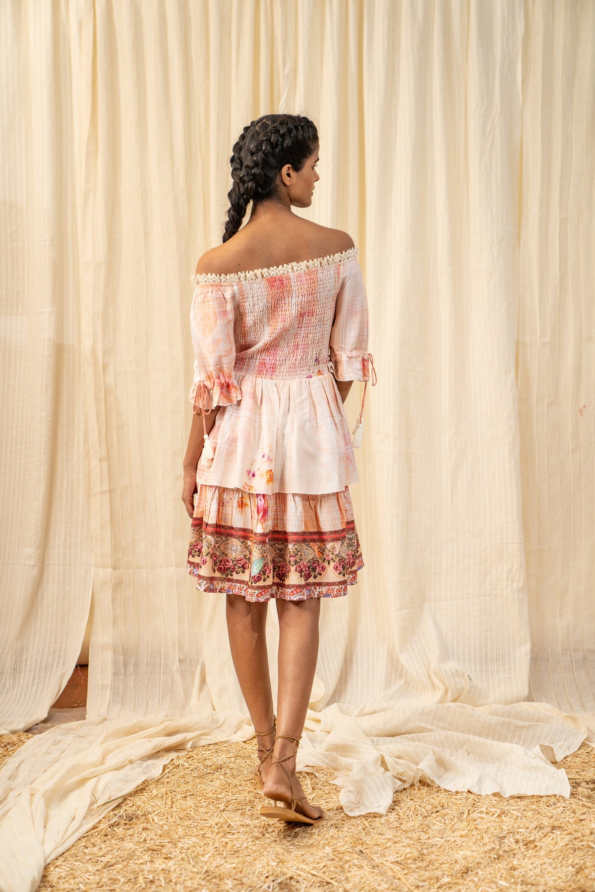 Oriental Smocked Peach Dress - labelreyya