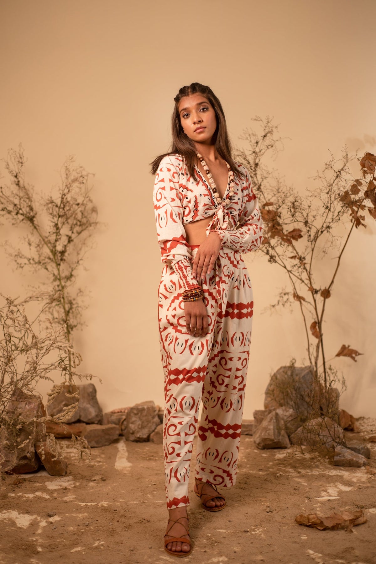 Rust Tribal Co-ord Set (Set of 2) — Red