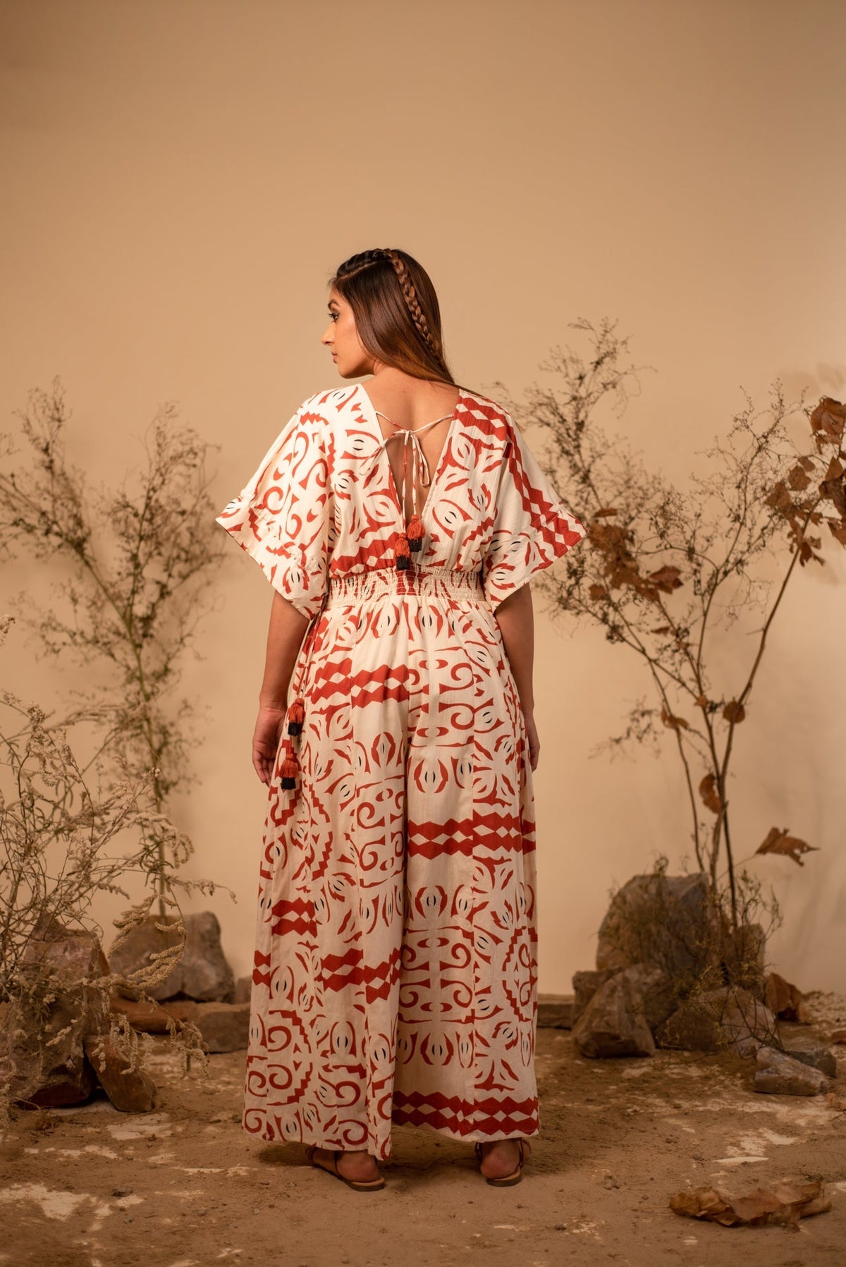 Beige And Rust Tribal Jumpsuit by Label Reyya - view 4