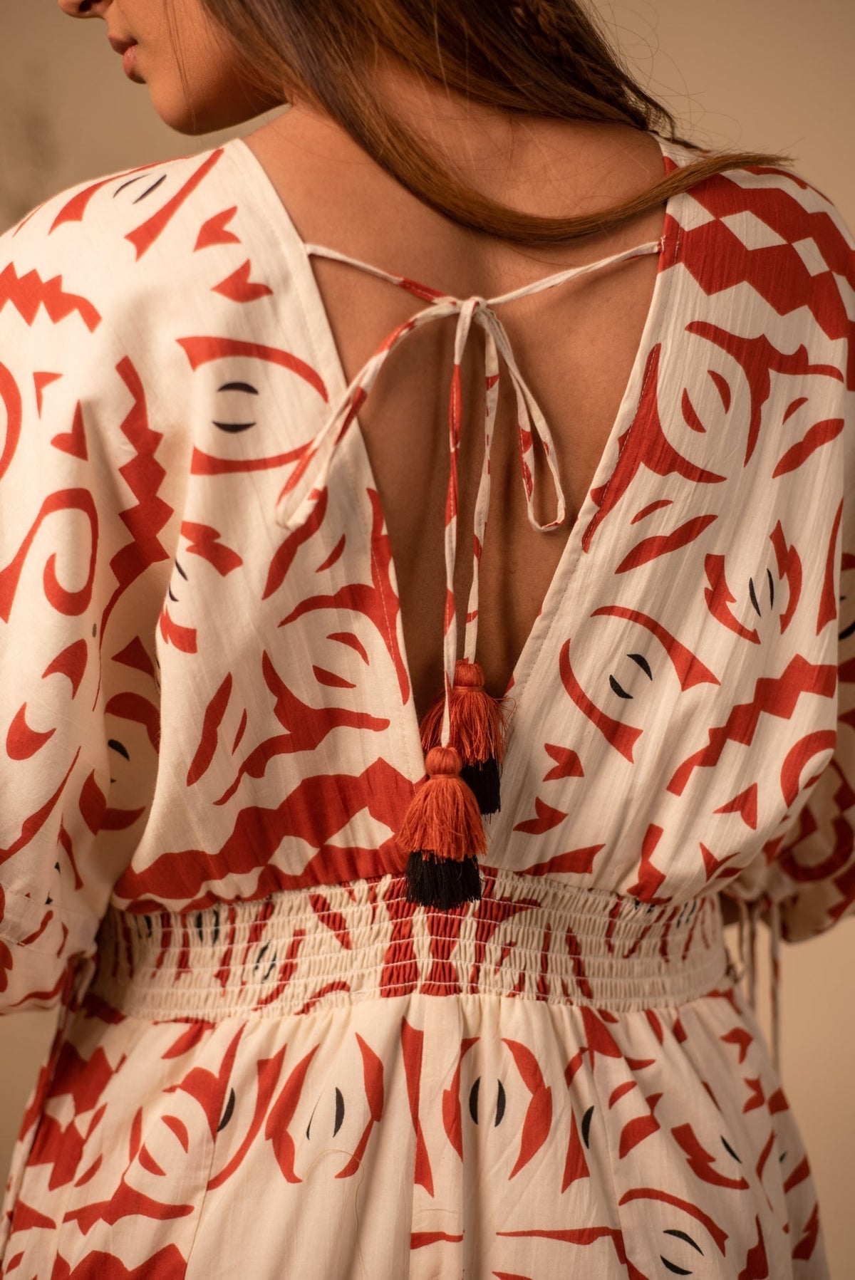 Beige And Rust Tribal Jumpsuit by Label Reyya - view 5
