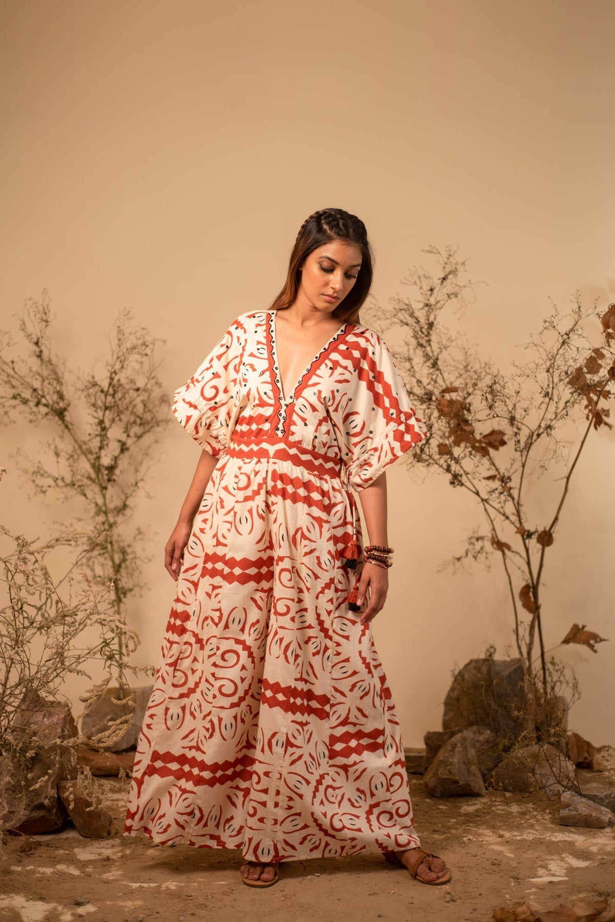 Beige And Rust Tribal Jumpsuit by Label Reyya - view 3