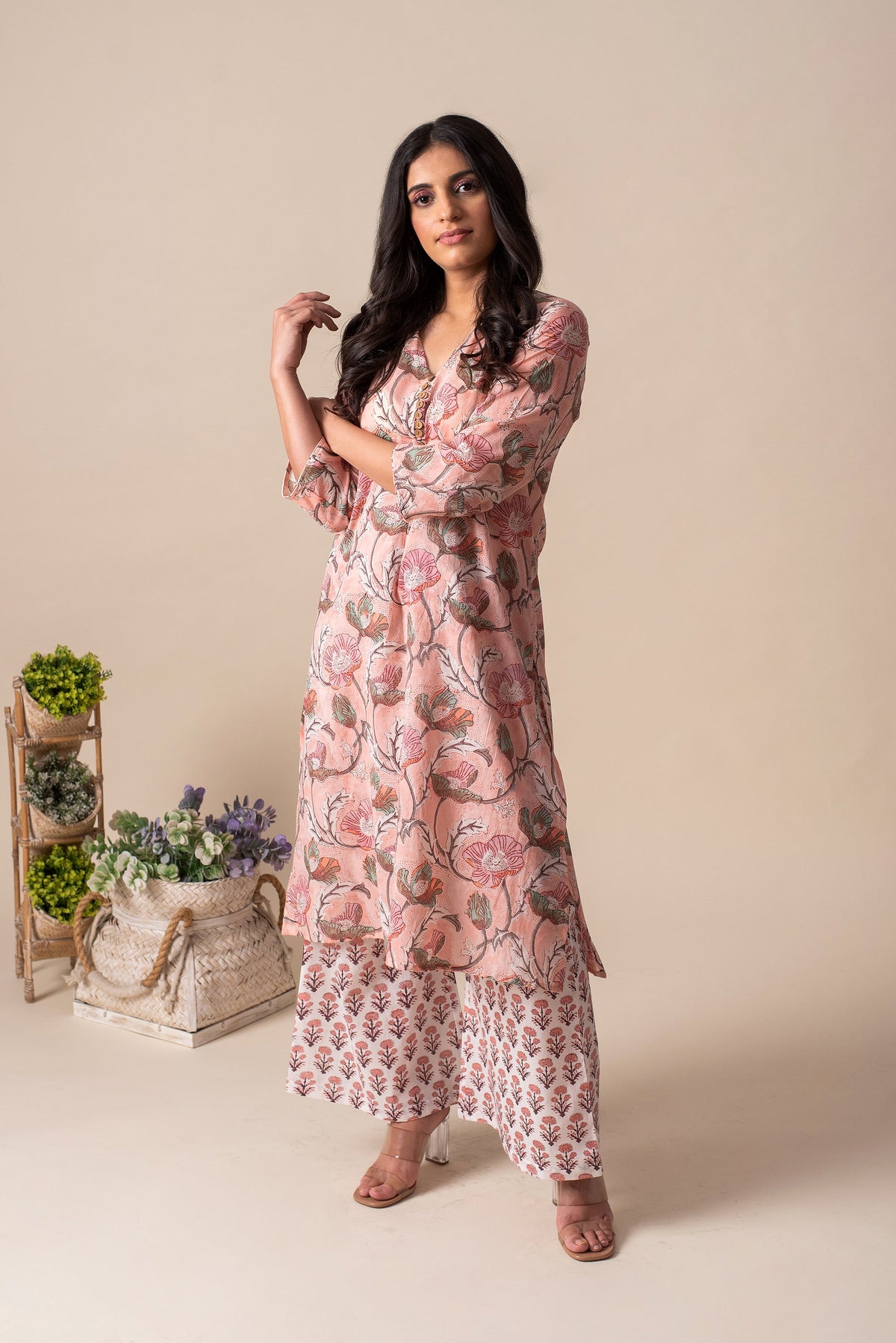 Pink Floral Cotton Tunic Set (Set of 3)