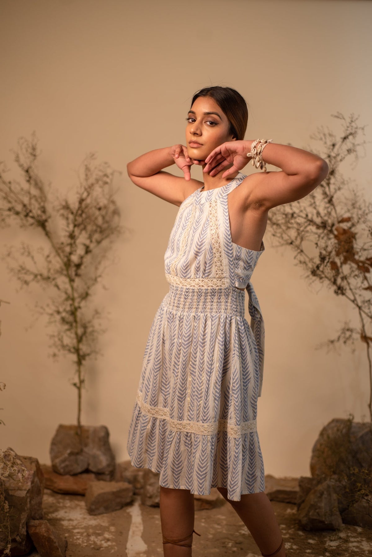 Blue Halter Back Tie Up Dress by Label Reyya - view 3
