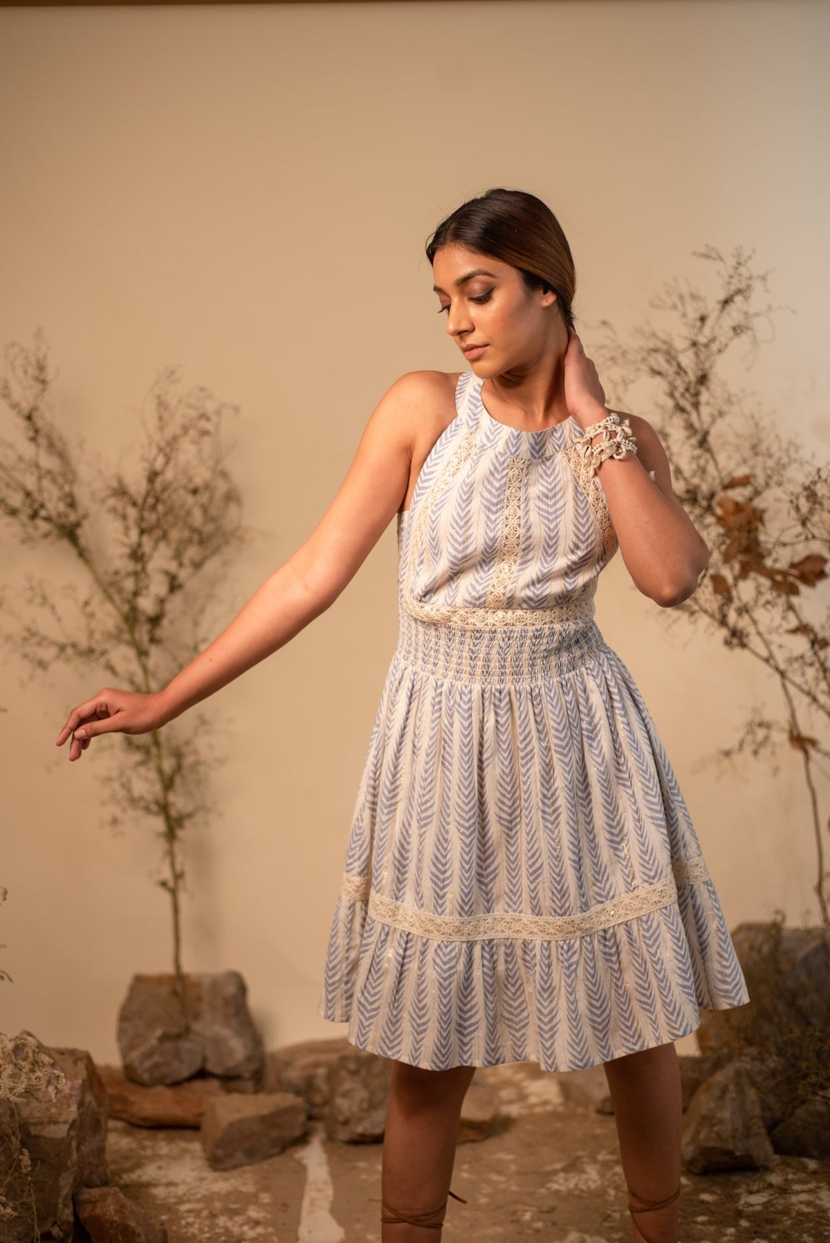 Blue Halter Back Tie Up Dress by Label Reyya - view 4