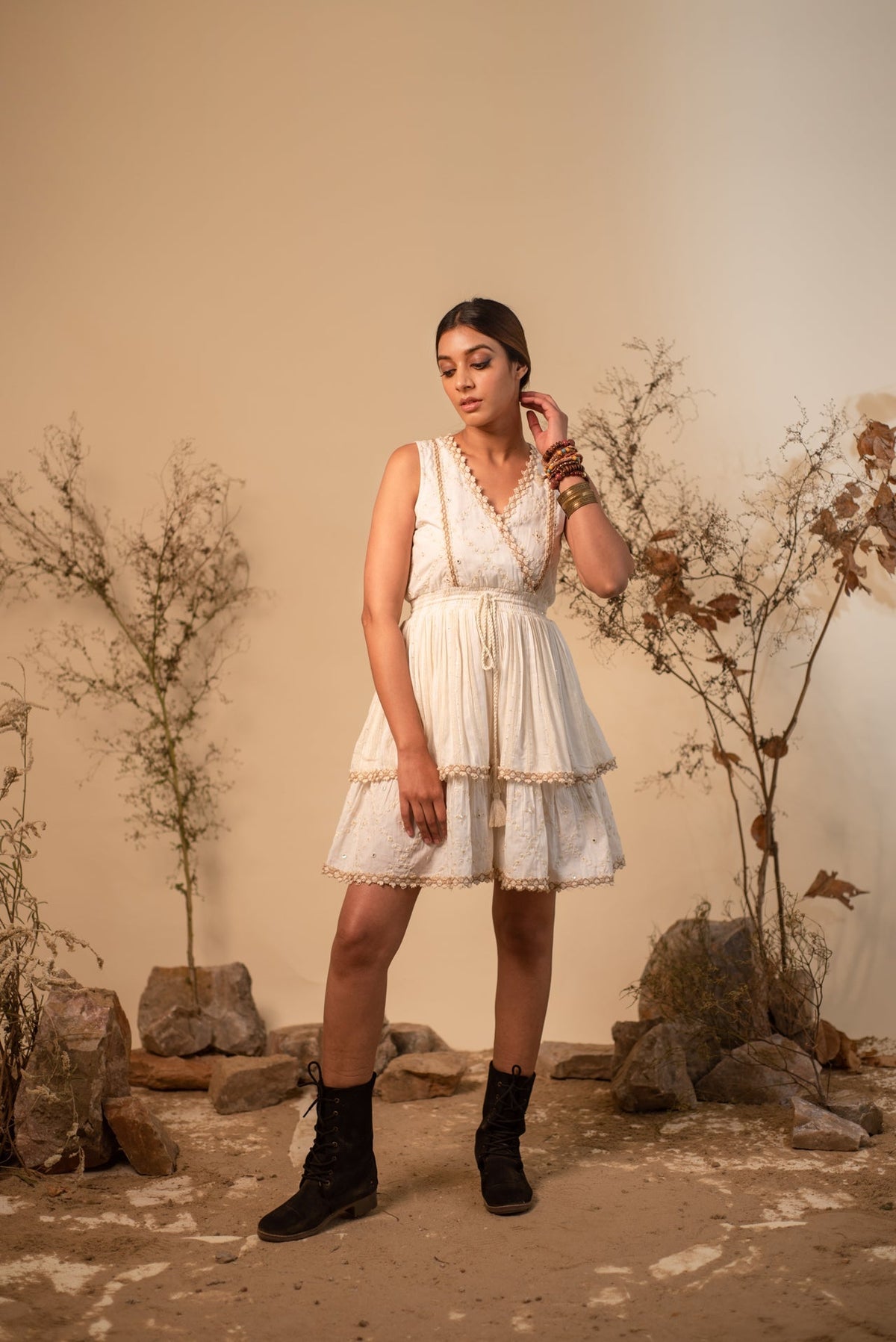 Off-White Sleeveless Cross Dress — Off White