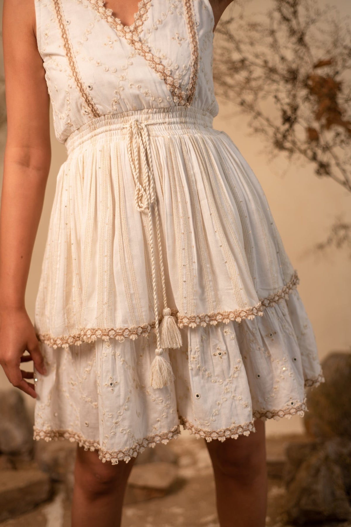 Off-White Sleeveless Cross Dress by Label Reyya - view 4