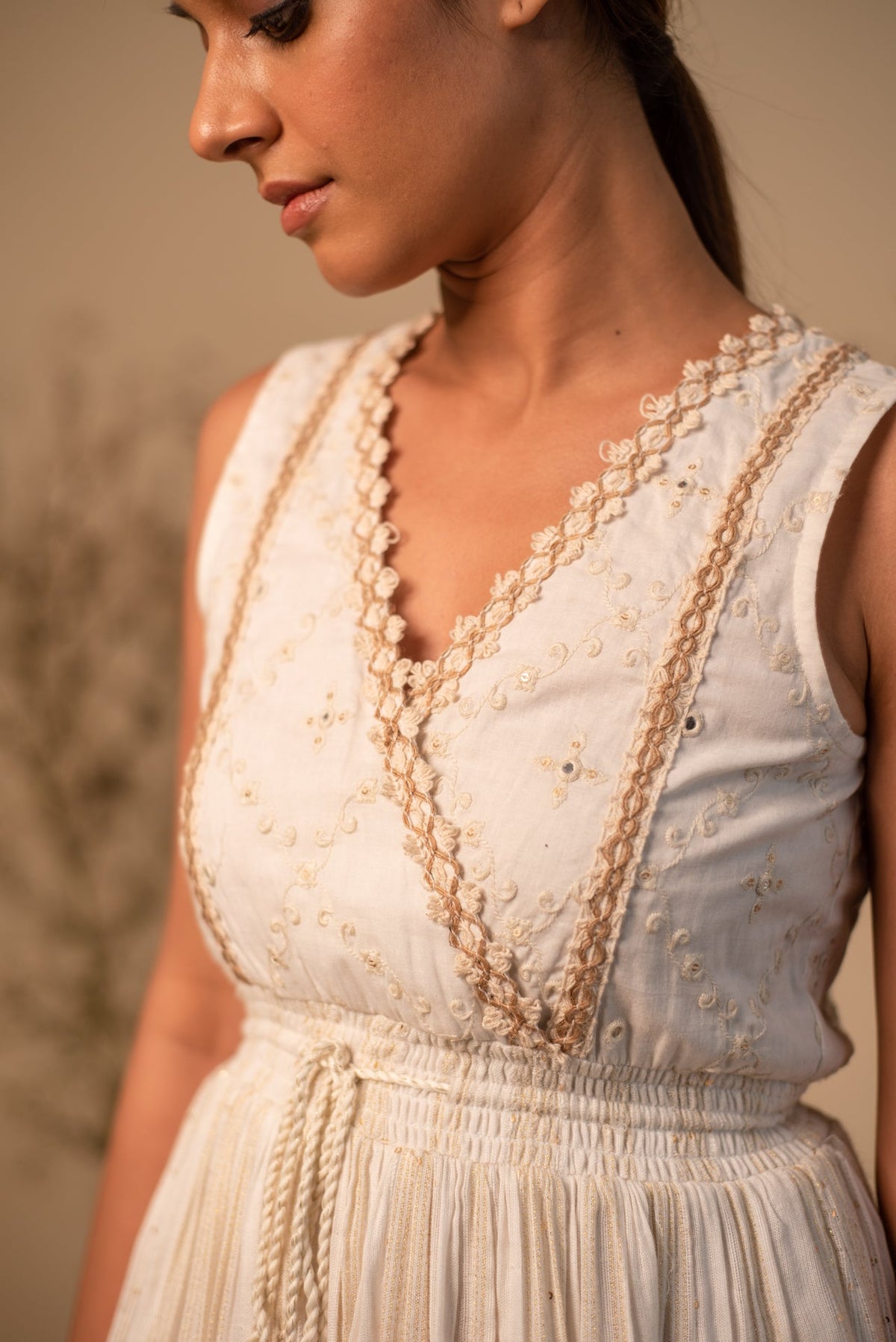 Off-White Sleeveless Cross Dress by Label Reyya - view 5