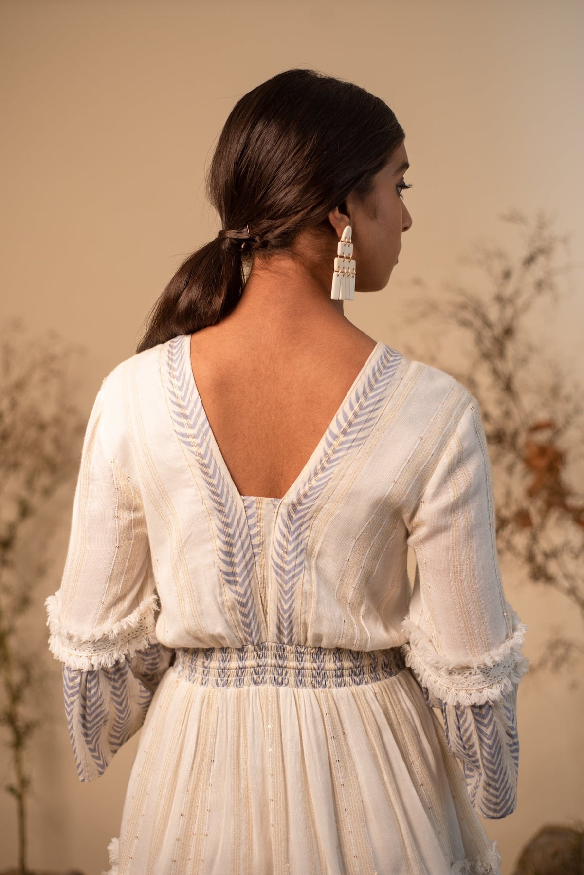 Blue And White V Neck Dress by Label Reyya - view 5