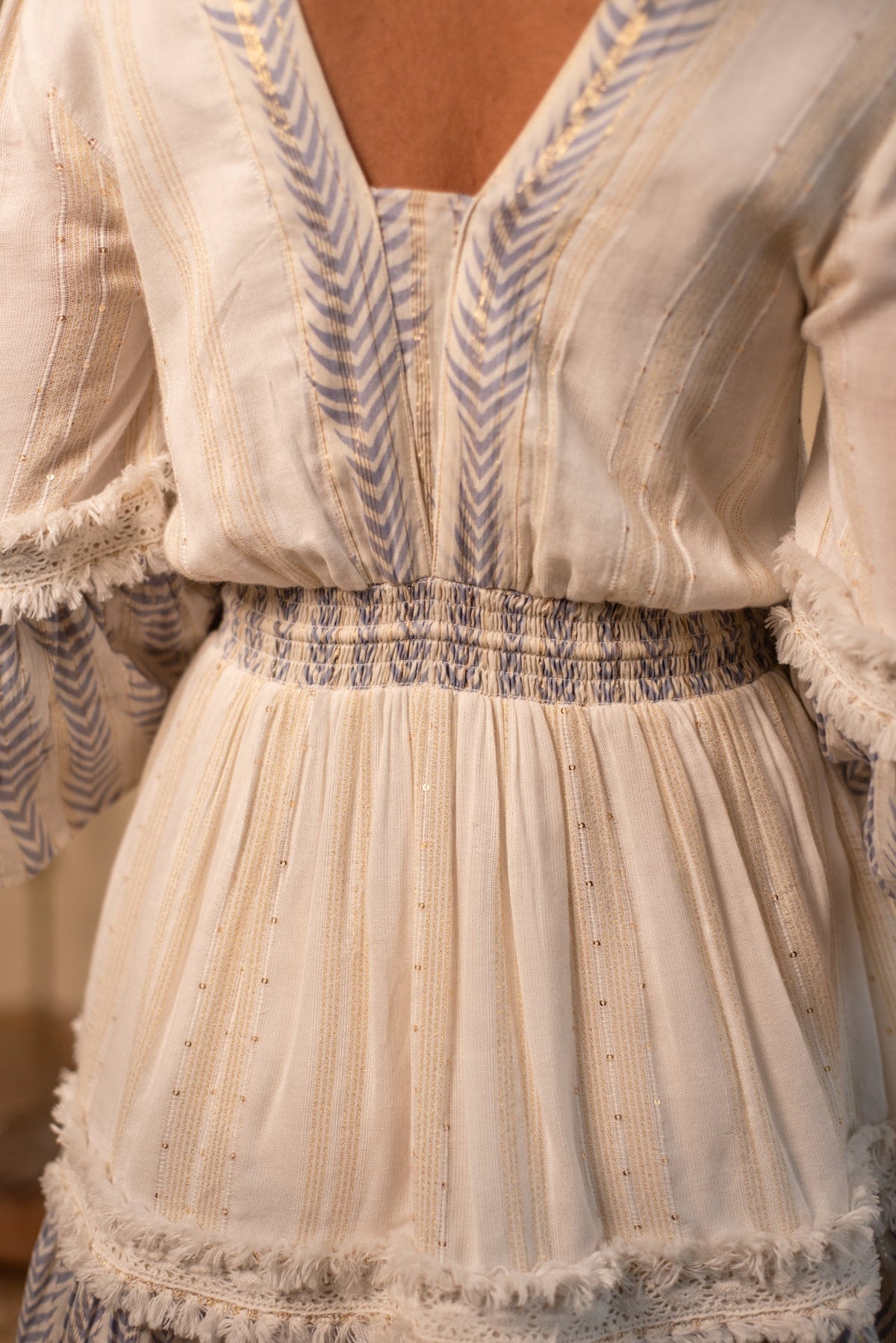 Blue And White V Neck Dress by Label Reyya - view 6