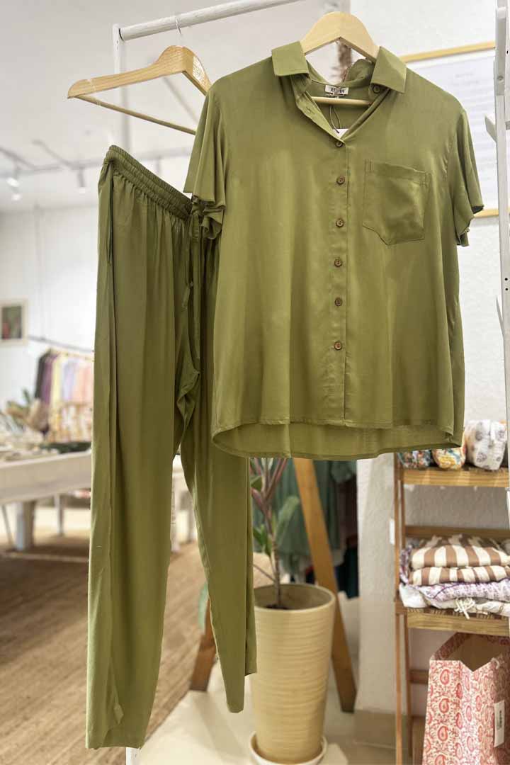Solid Sage Green Boho Cord set by Label Reyya - view 1