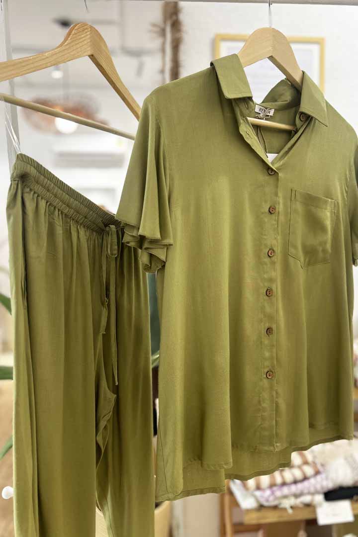 Solid Sage Green Boho Cord set by Label Reyya - view 2