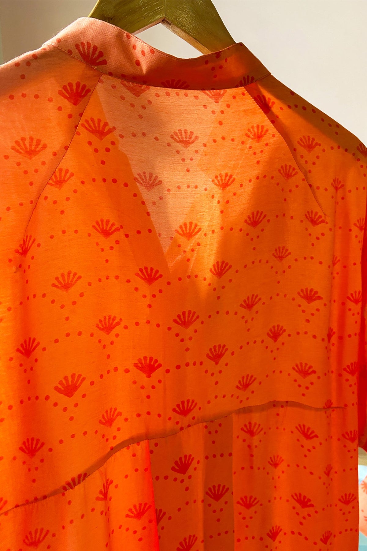 Light Orange Hand-Printed Muslin Shirt by Kapraaha - view 4