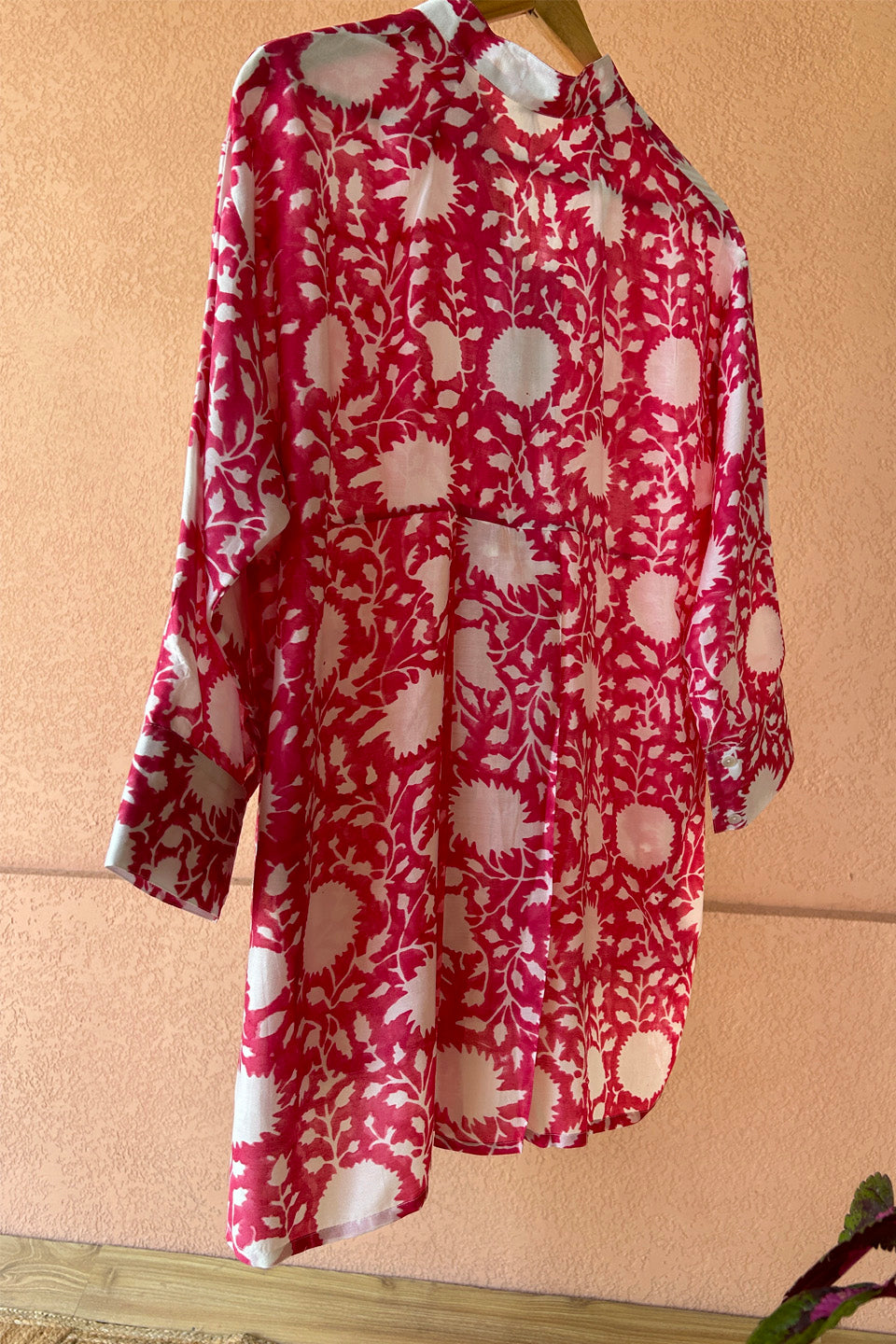 Fuchsia Crimson Bloom Floral Muslin Shirt by Kapraaha - view 3