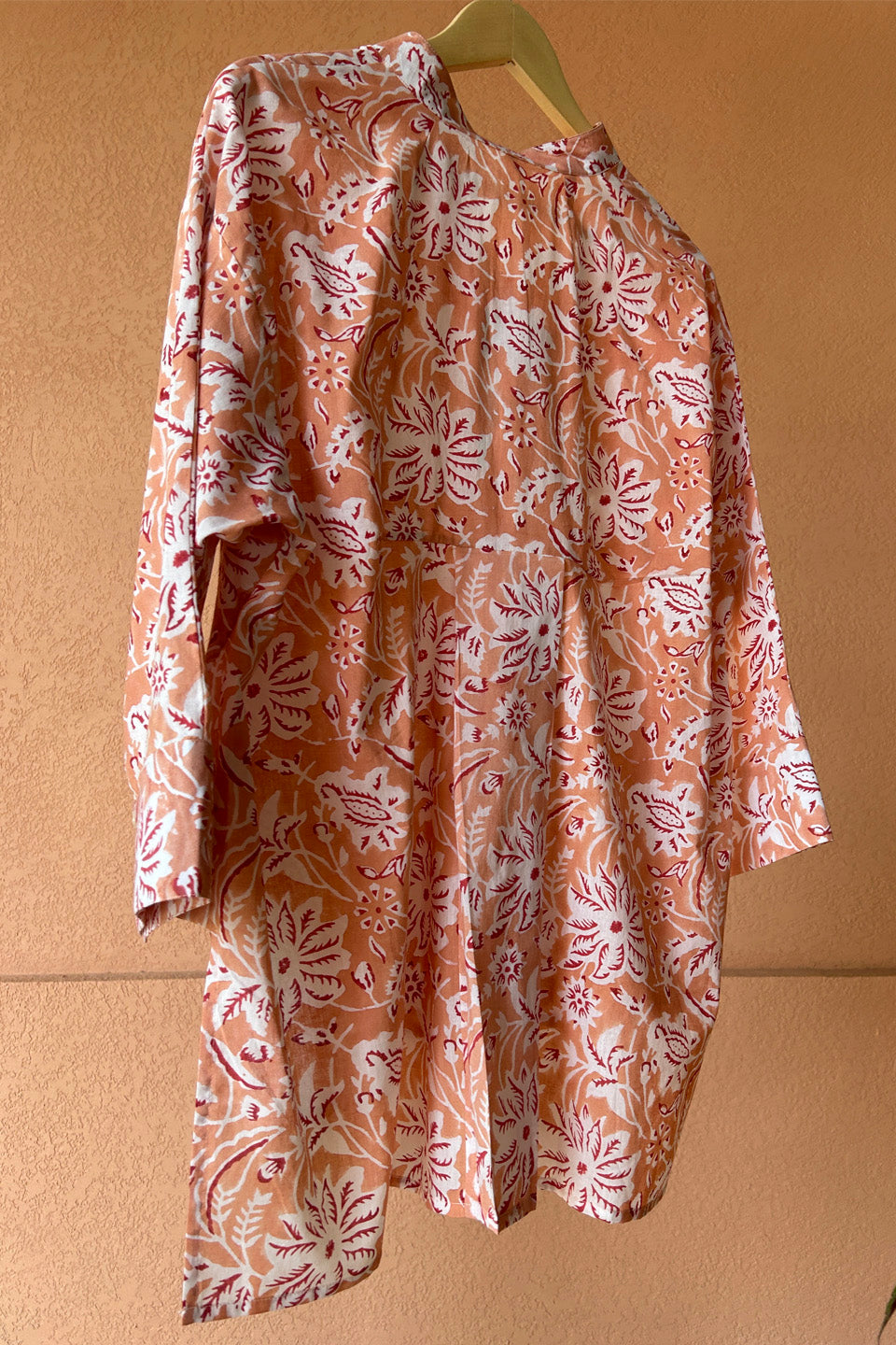 Peach Floral Printed Cotton Shirt