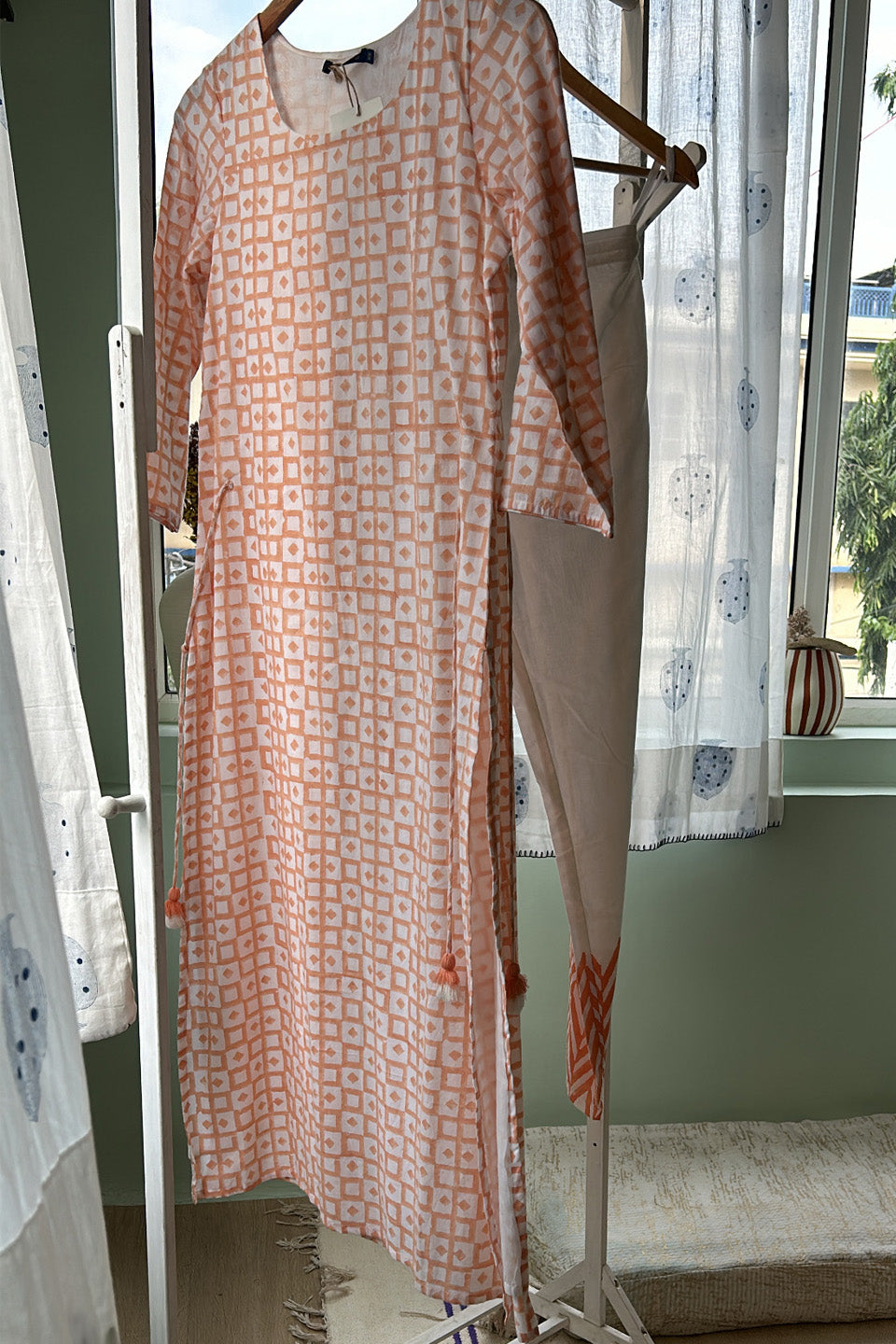Peach Checks Cotton Tunic (Set of 2)