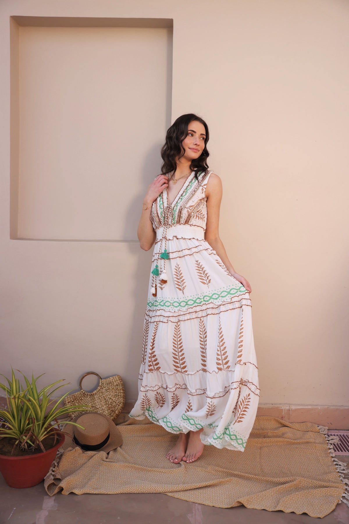 Riva Boho Ruffled Resort Maxi — Brown