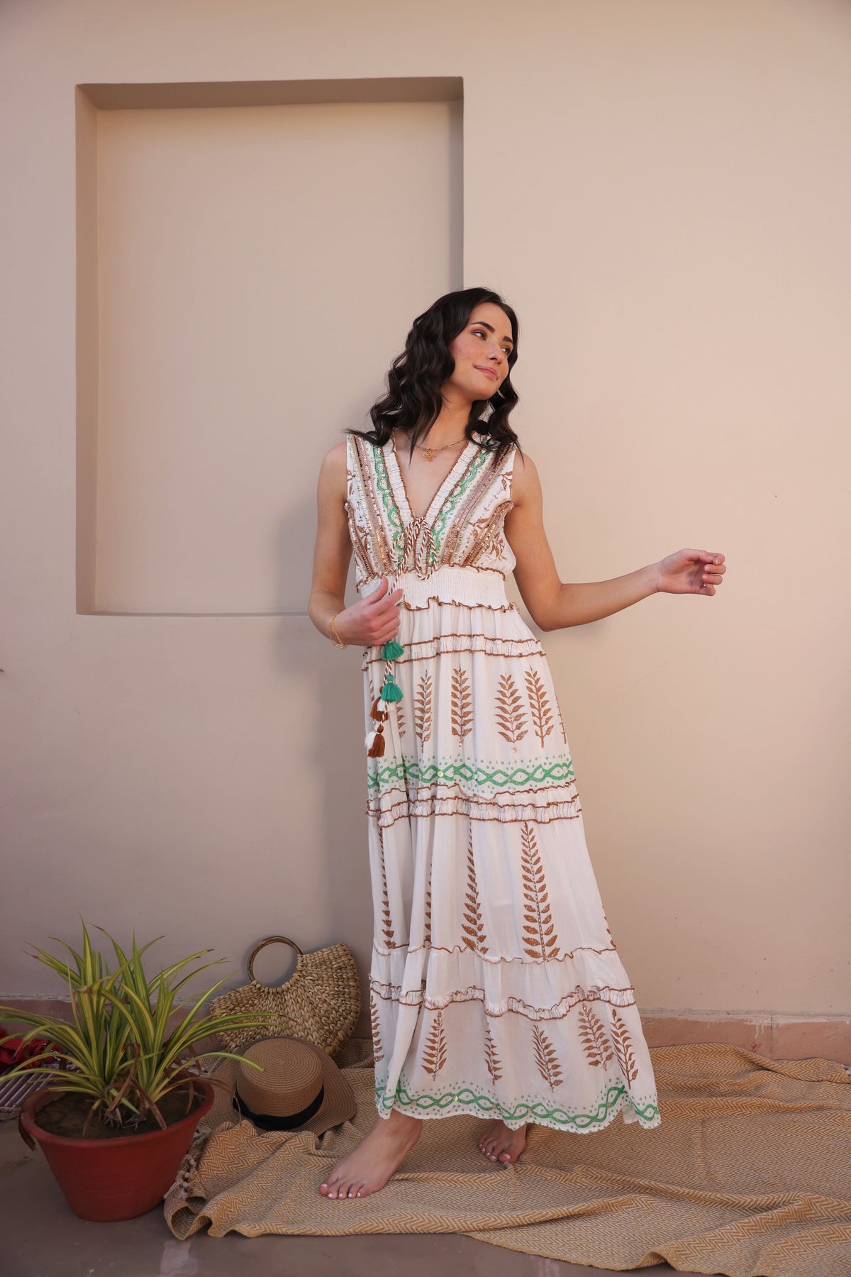 Riva Boho Ruffled Resort Maxi — Brown