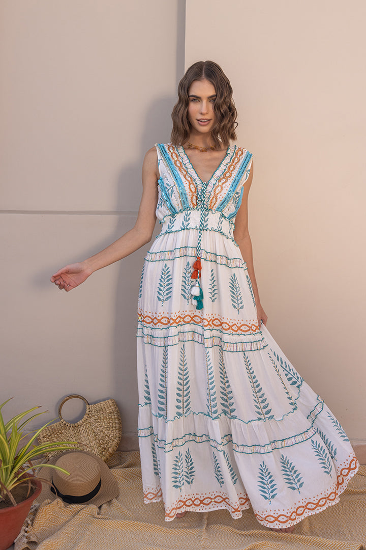 Riva Boho Blue Ruffled Resort Maxi