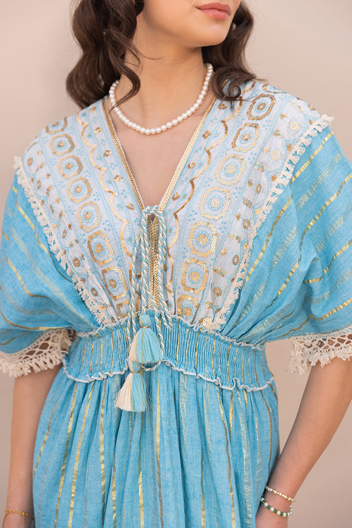 Zoya Laced Boho Blue Kaftan-Style Resort Maxi by Label Reyya - view 2