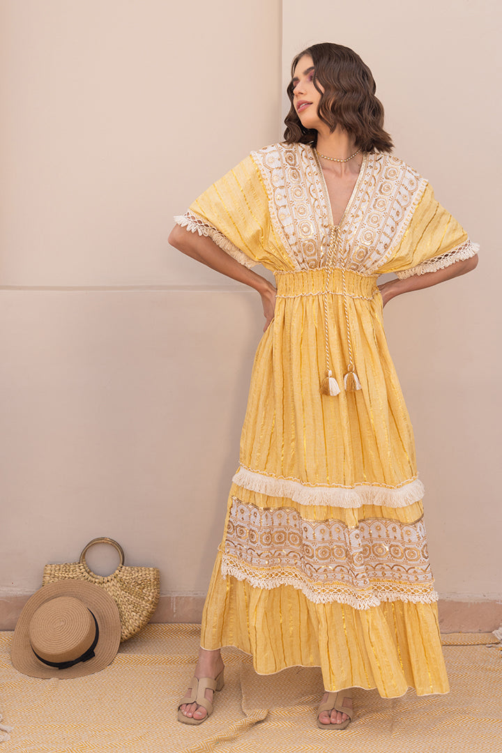 Zoya Laced Boho Kaftan-Style Resort Maxi by Label Reyya - view 3