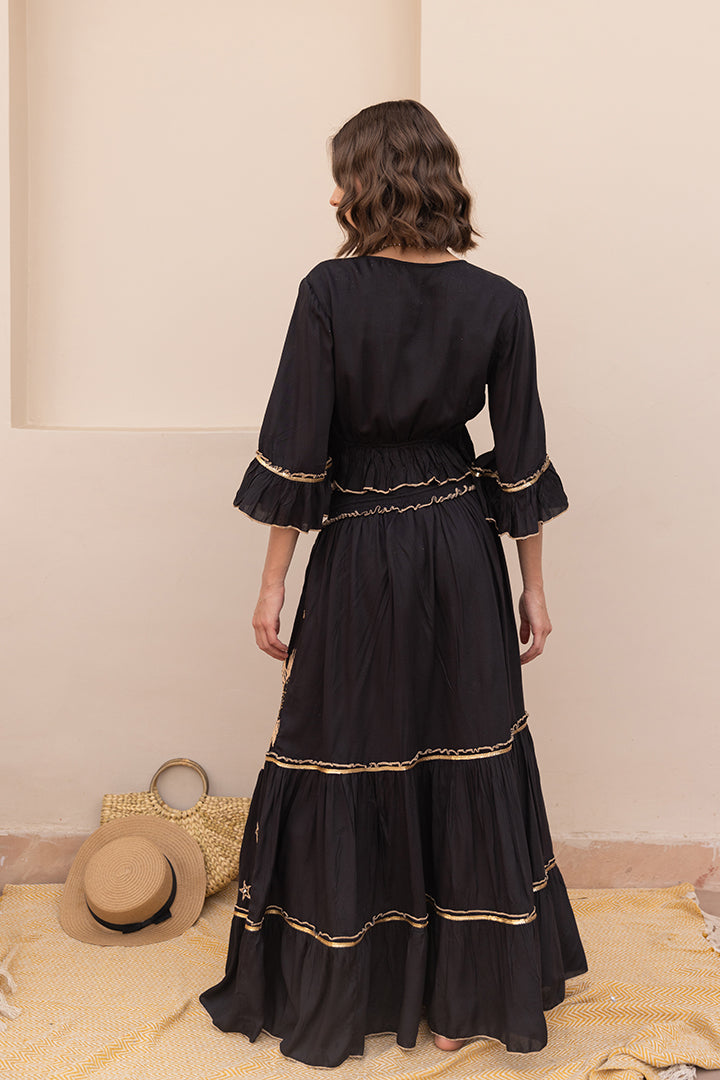 Black Zivaya Boho Ruffle Blouse & Skirt Cord-set by Label Reyya - view 4