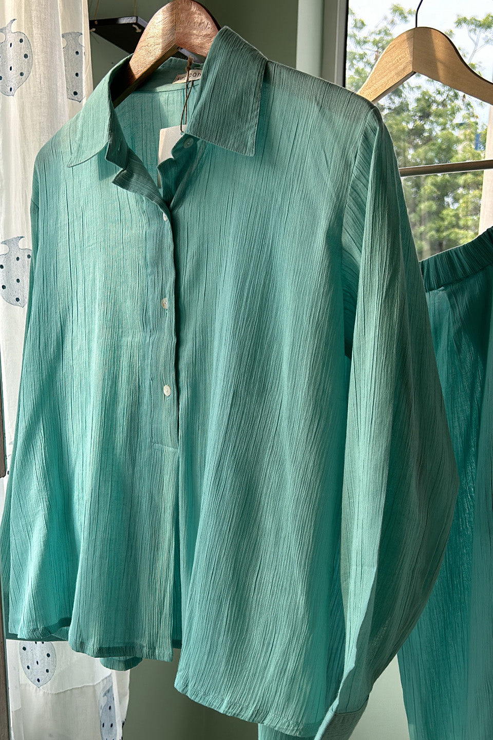Mint Blue Solid Co-ord Set (Set of Two) by Kapraaha - view 4
