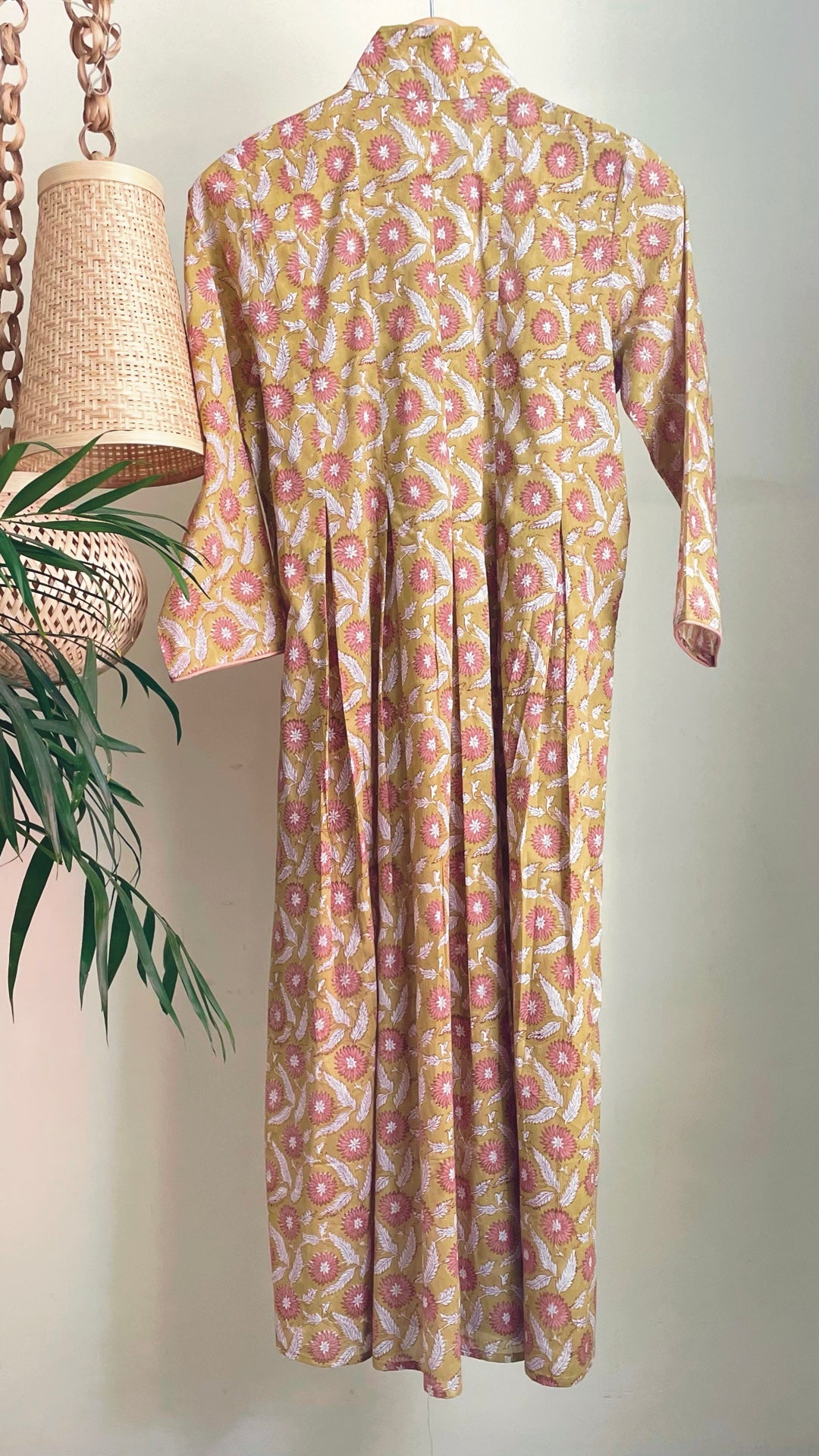 Mustard and Pink Floral Block Printed Maxi