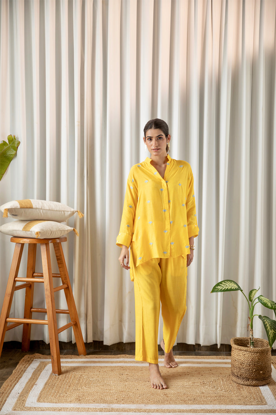 Yellow Embroidered Co-ord Set (Set of 2)
