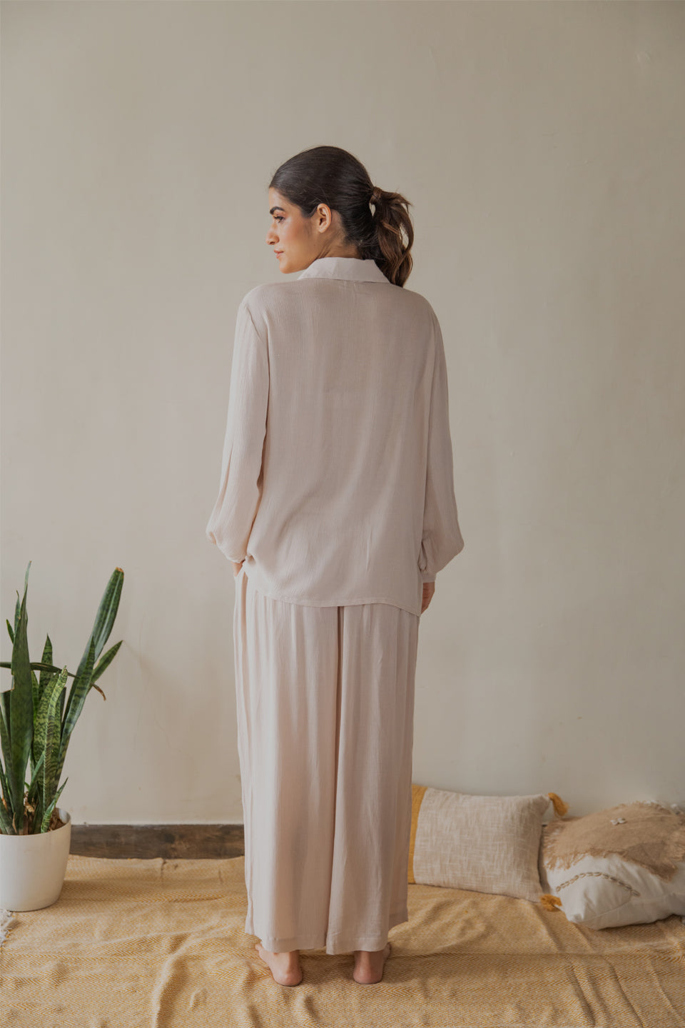 Beige Solid Co-ord Set (Set of 2)