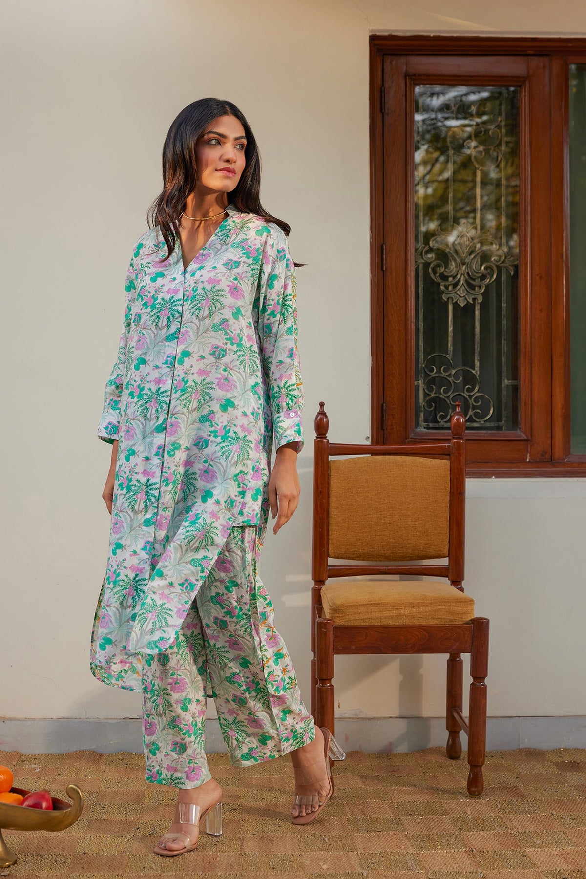 Teal Floral Tunic Set (Set of Two) by Kapraaha - view 3