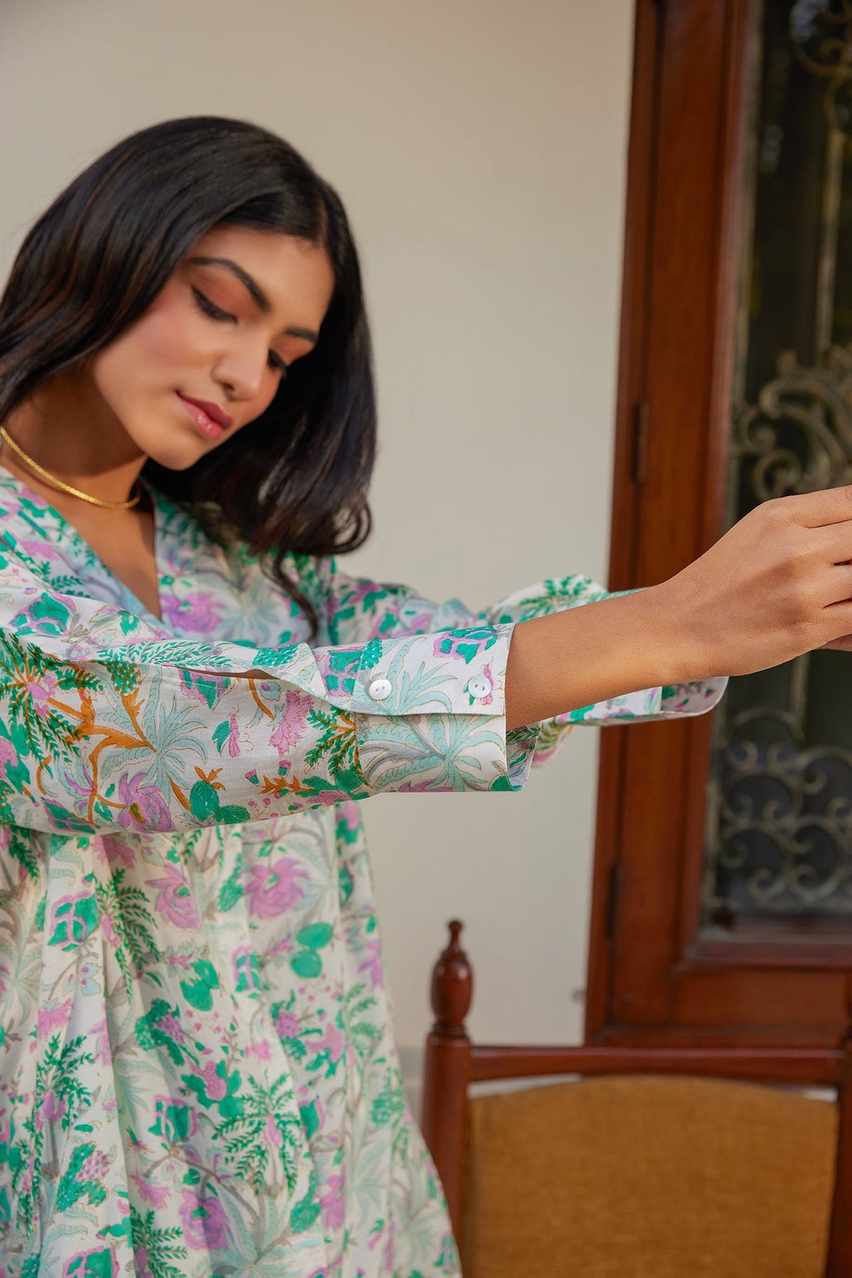 Teal Floral Tunic Set (Set of Two) by Kapraaha - view 5