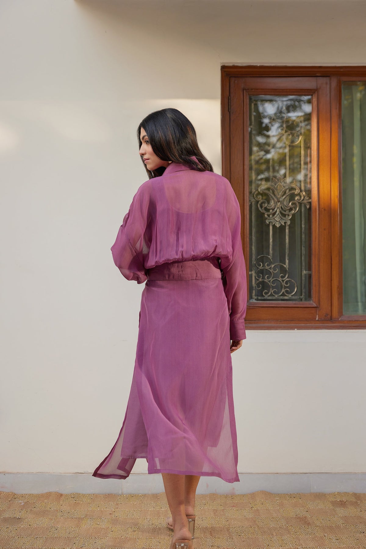 Purple Solid Organza Jacket Set (Set of 2)