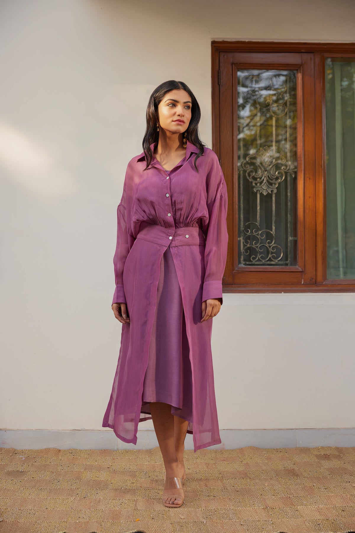 Purple Solid Organza Jacket Set (Set of 2)