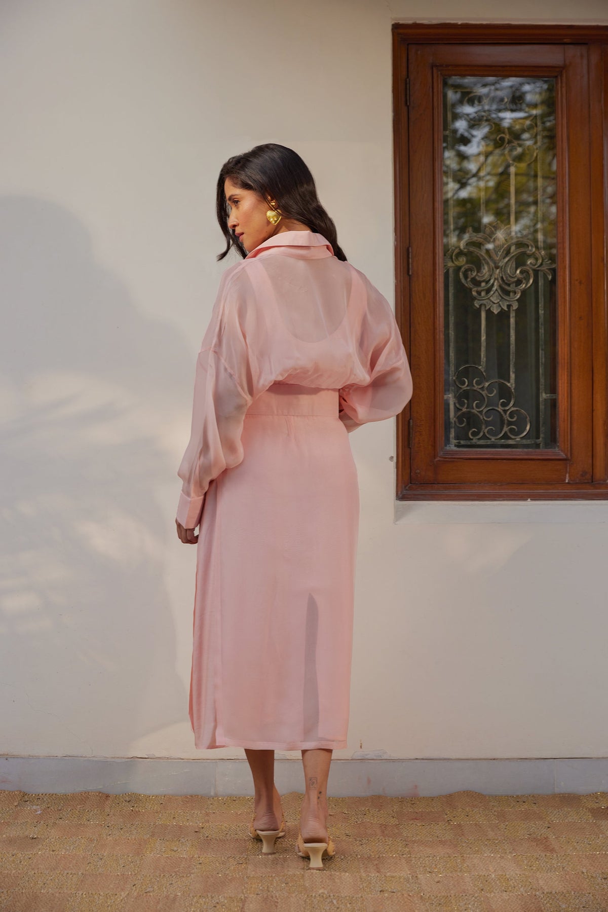 Blush Pink Solid Organza Jacket Set (Set of 2)