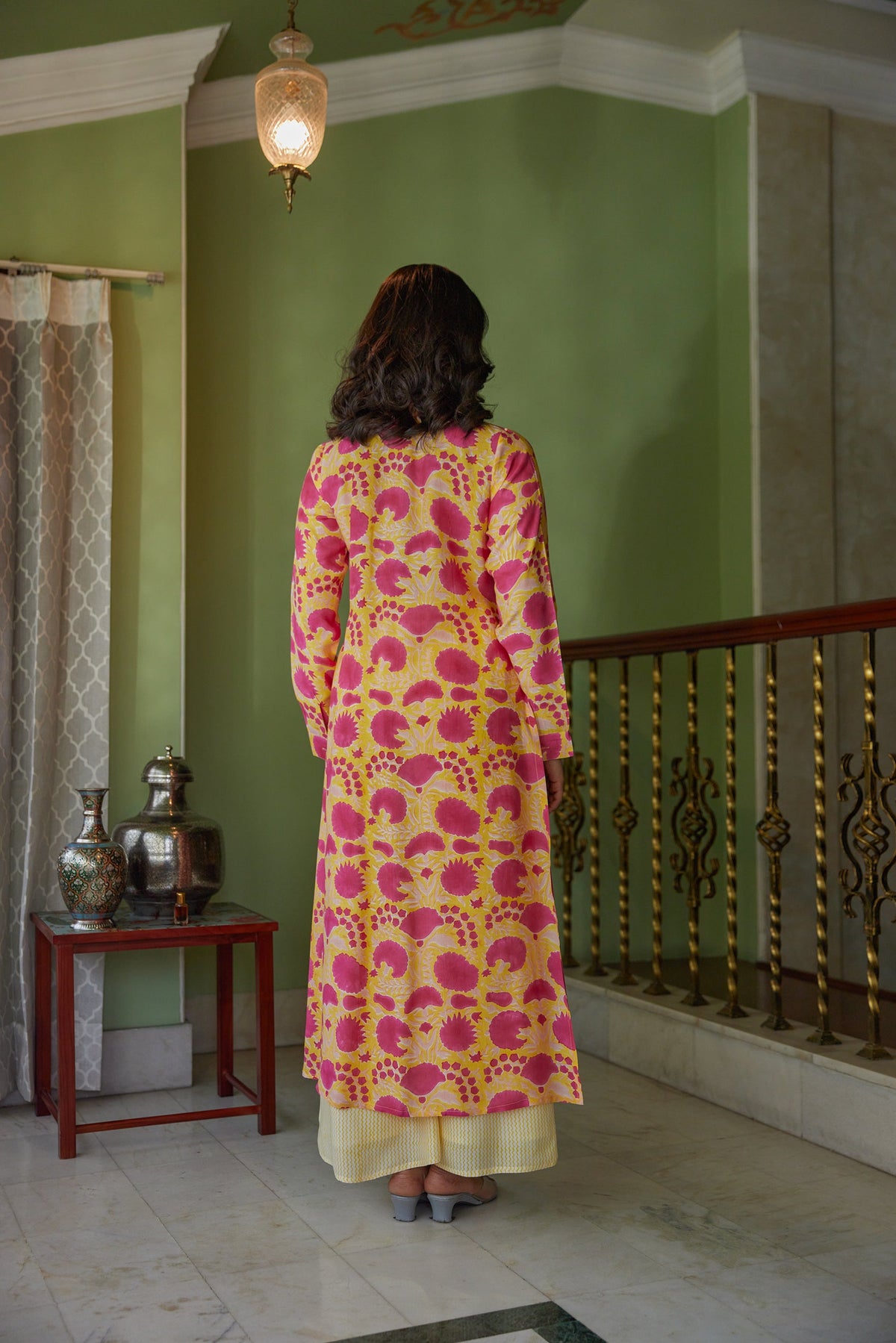 Yellow Hand Block Printed Floral Tunic Set (Set of 2)