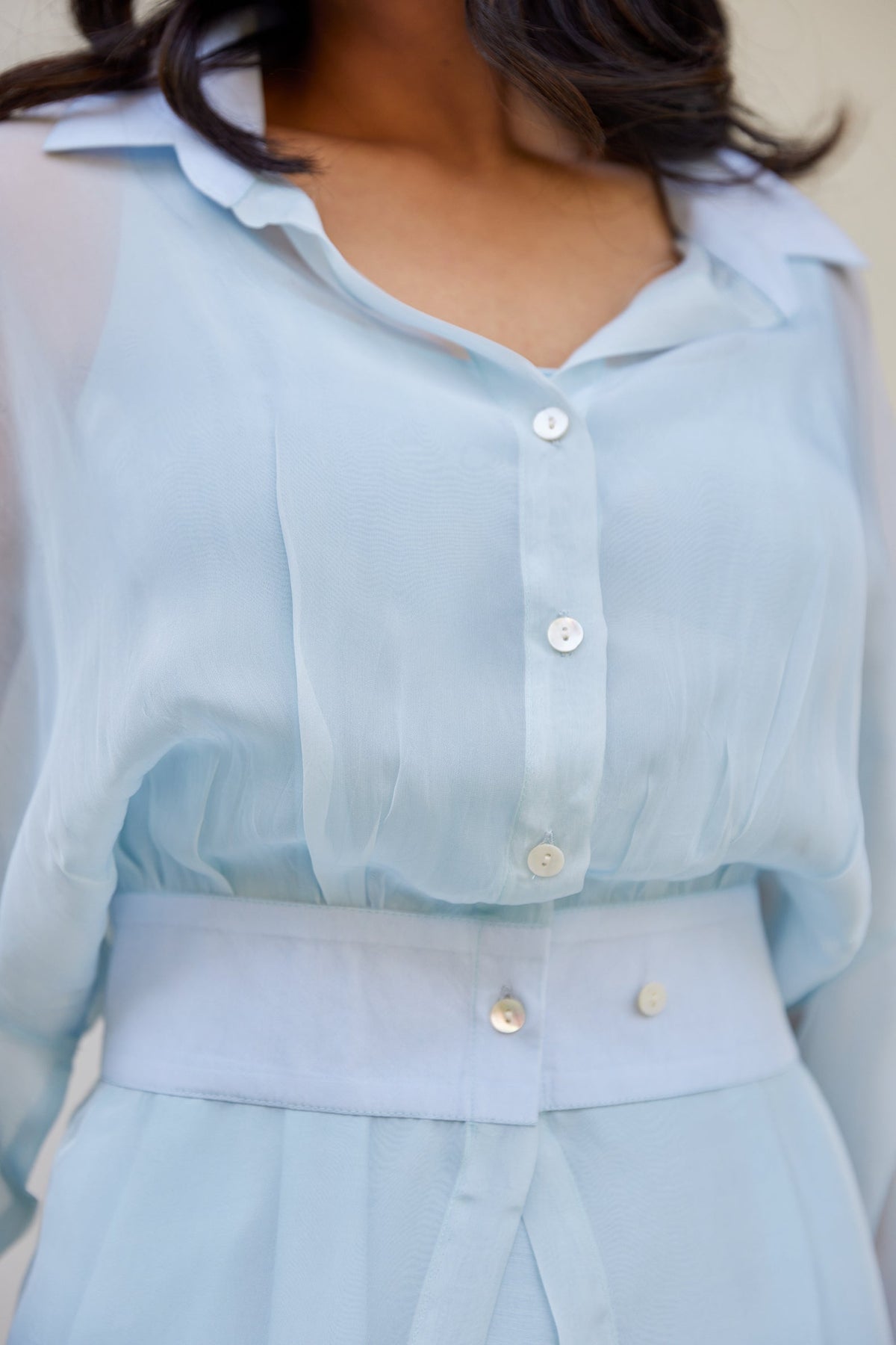 Blue Solid Organza Jacket Set (Set of Two) by Kapraaha - view 4