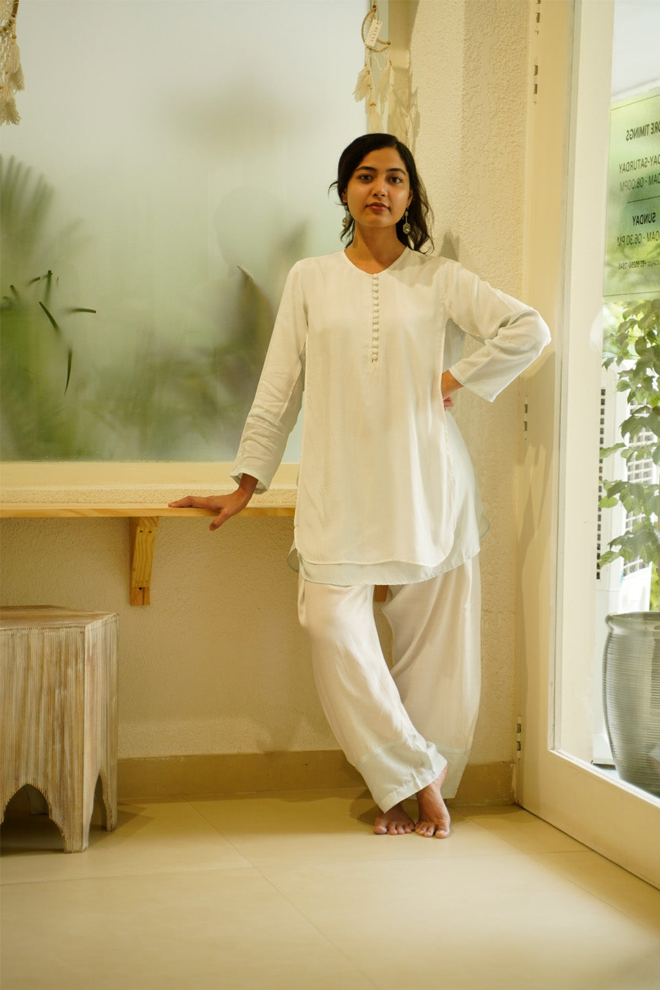 Ivory and Sky Blue Muslin Kurta Set