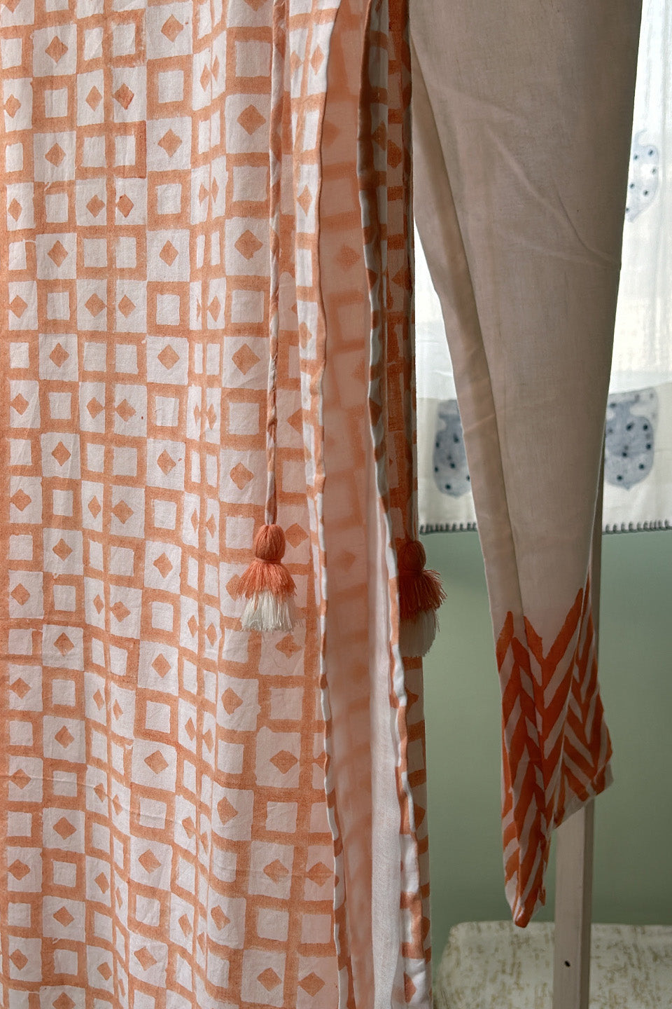 Peach Checks Cotton Tunic (Set of Two) by Kapraaha - view 4