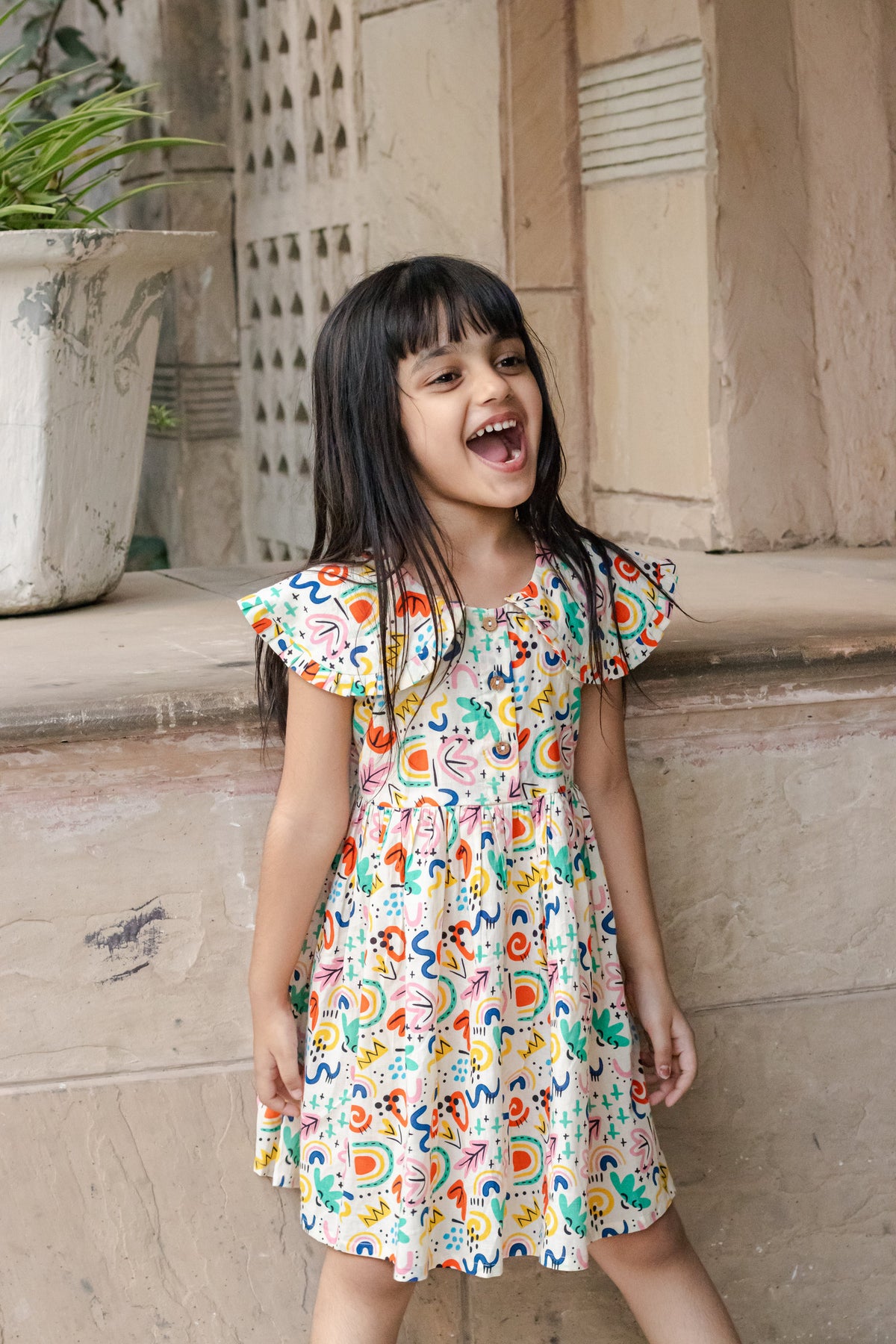 Basic Tribe Soul Surfer Printed Cotton Dress for Girls — Abstract - multi color