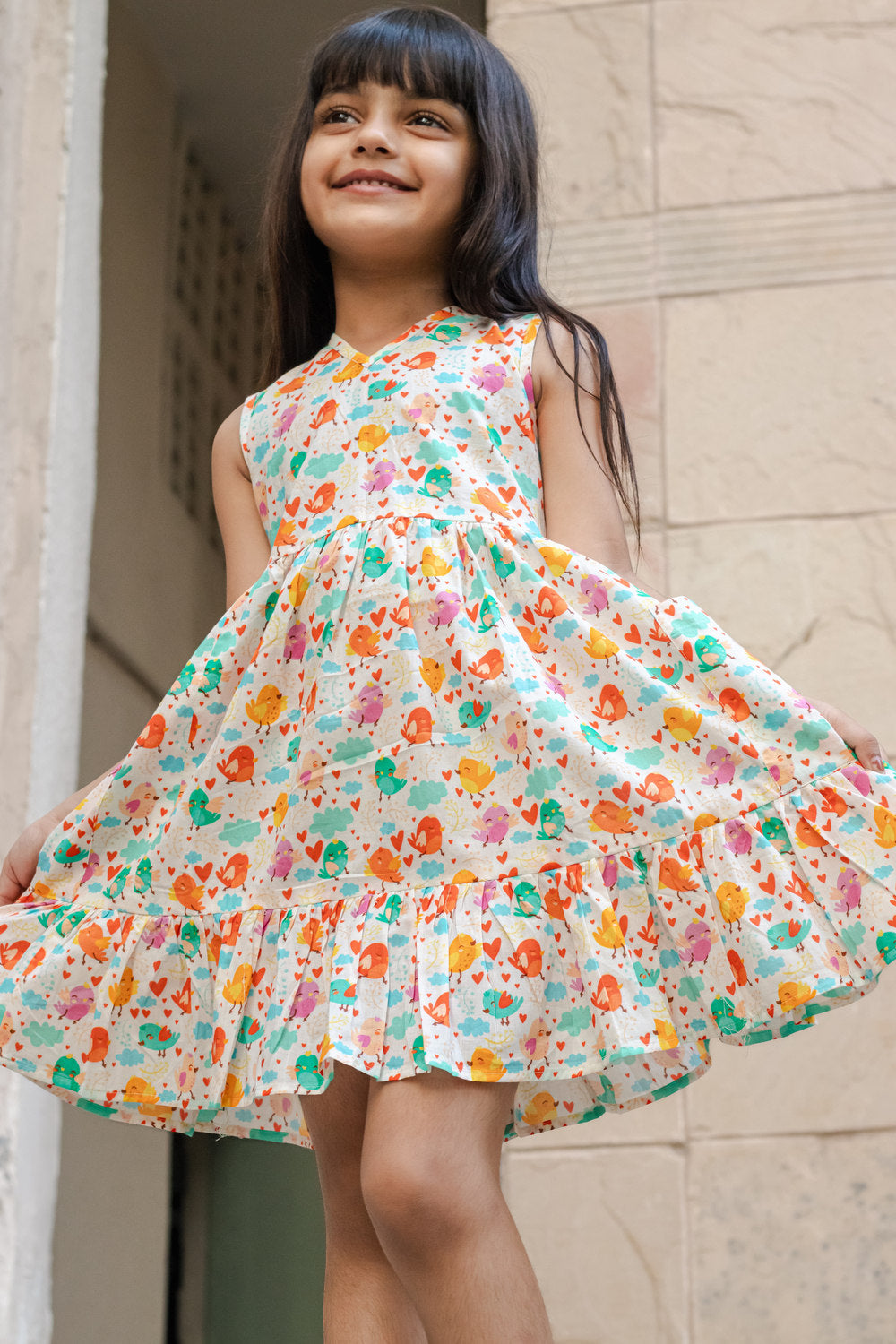 Basic Tribe Twitter Printed Cotton Dress for Girls