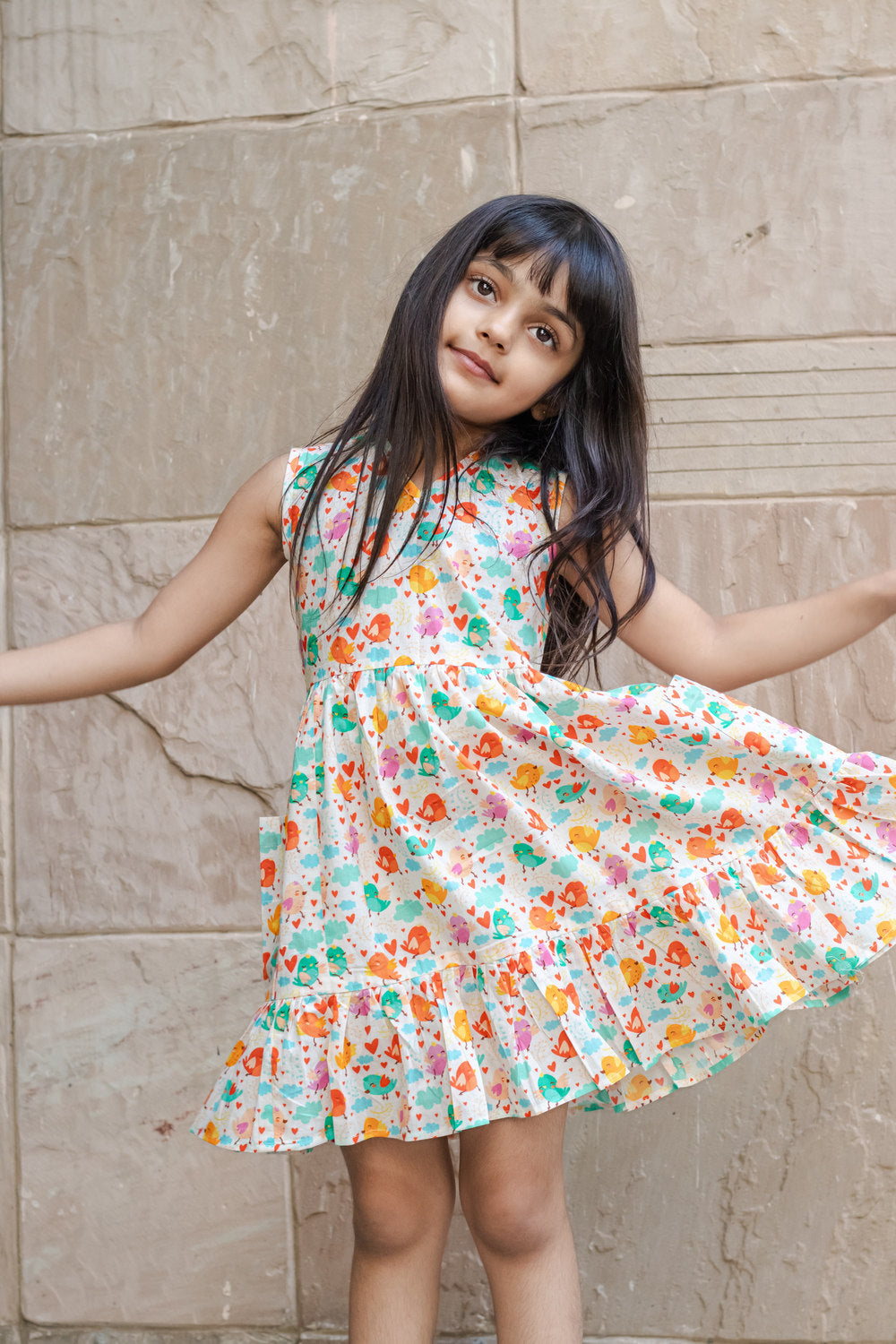 Basic Tribe Twitter Printed Cotton Dress for Girls