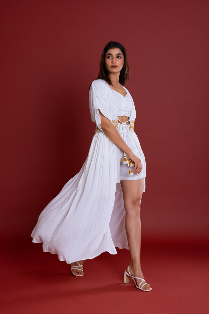 Semi Sheer Tie-Up Front Kimono by Label Reyya - view 6