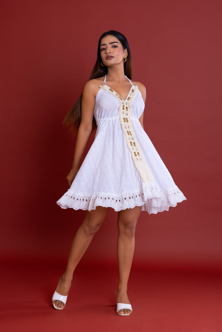 Off-white Shell Backless Dress by Label Reyya - view 4