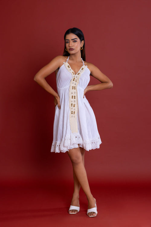 Off-white Shell Backless Dress by Label Reyya - view 1
