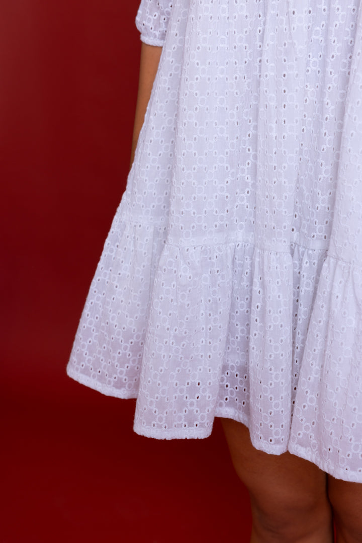 Off-white Schiffli V-neck  Dress by Label Reyya - view 6