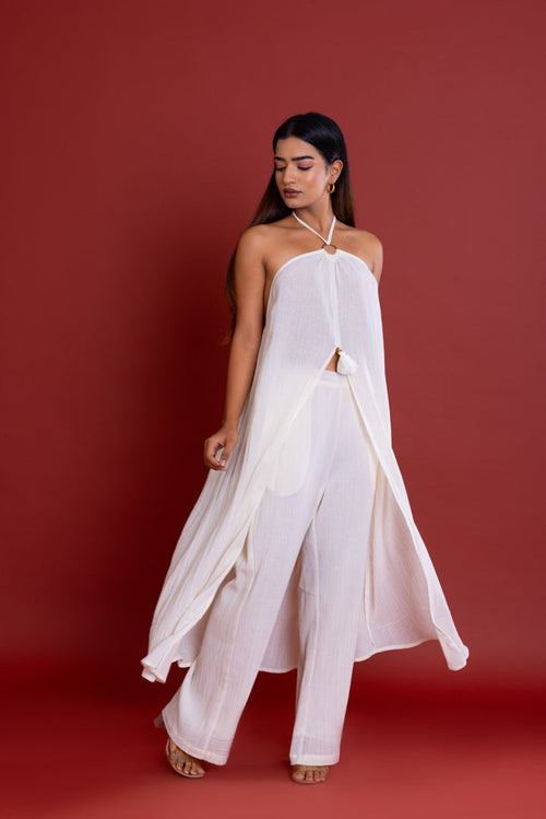 Solid White Long Resort Cord Set by Label Reyya - view 1