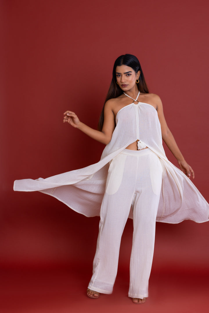 Solid White Long Resort Cord Set by Label Reyya - view 6