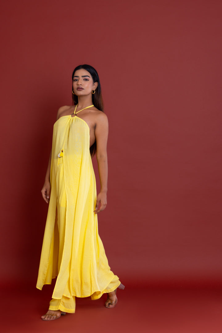 Solid Lemon Long Resort cord Set by Label Reyya - view 3