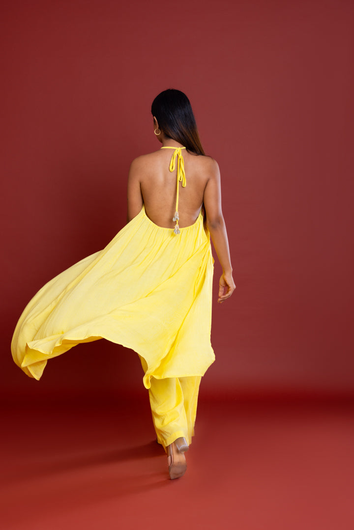 Solid Lemon Long Resort cord Set by Label Reyya - view 4