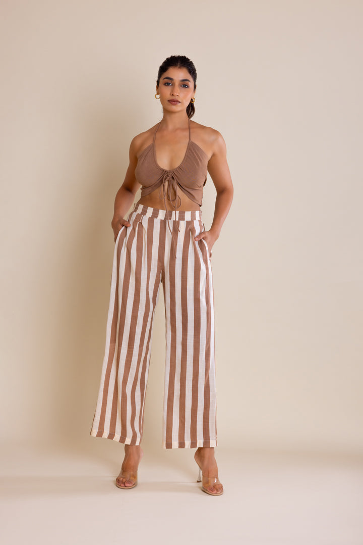 Brown Striped Cotton Co-ord Set by Label Reyya - view 5